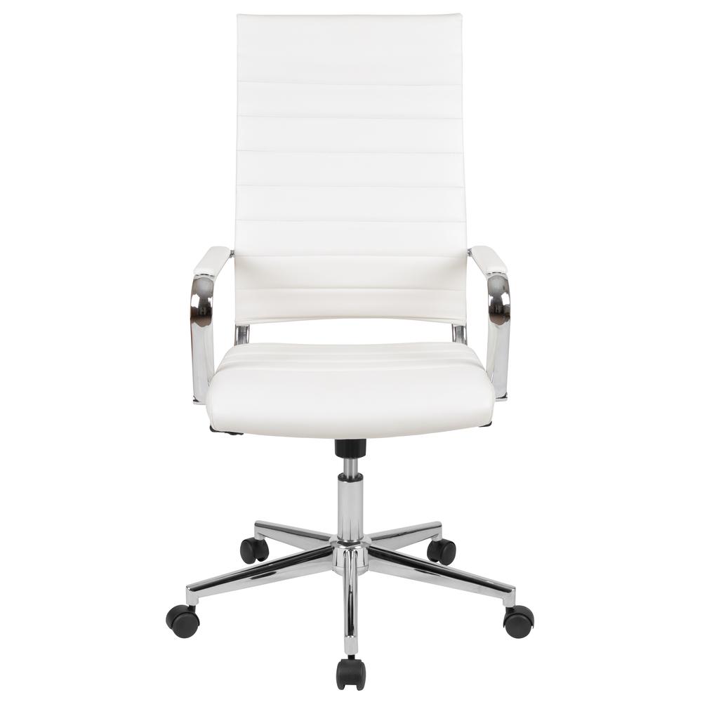 High Back White LeatherSoft Contemporary Ribbed Executive Swivel Office Chair. Picture 5