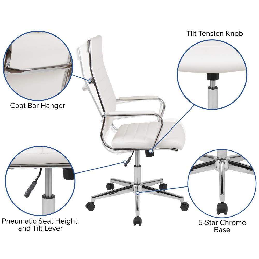 High Back White LeatherSoft Contemporary Ribbed Executive Swivel Office Chair. Picture 6