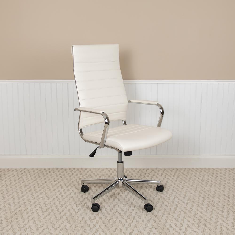 High Back White LeatherSoft Contemporary Ribbed Executive Swivel Office Chair. Picture 11