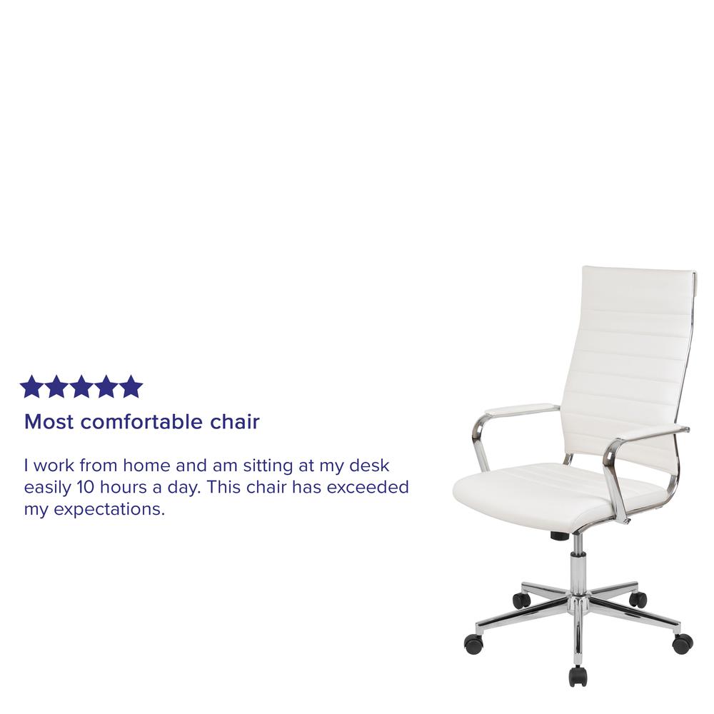 High Back White LeatherSoft Contemporary Ribbed Executive Swivel Office Chair. Picture 12