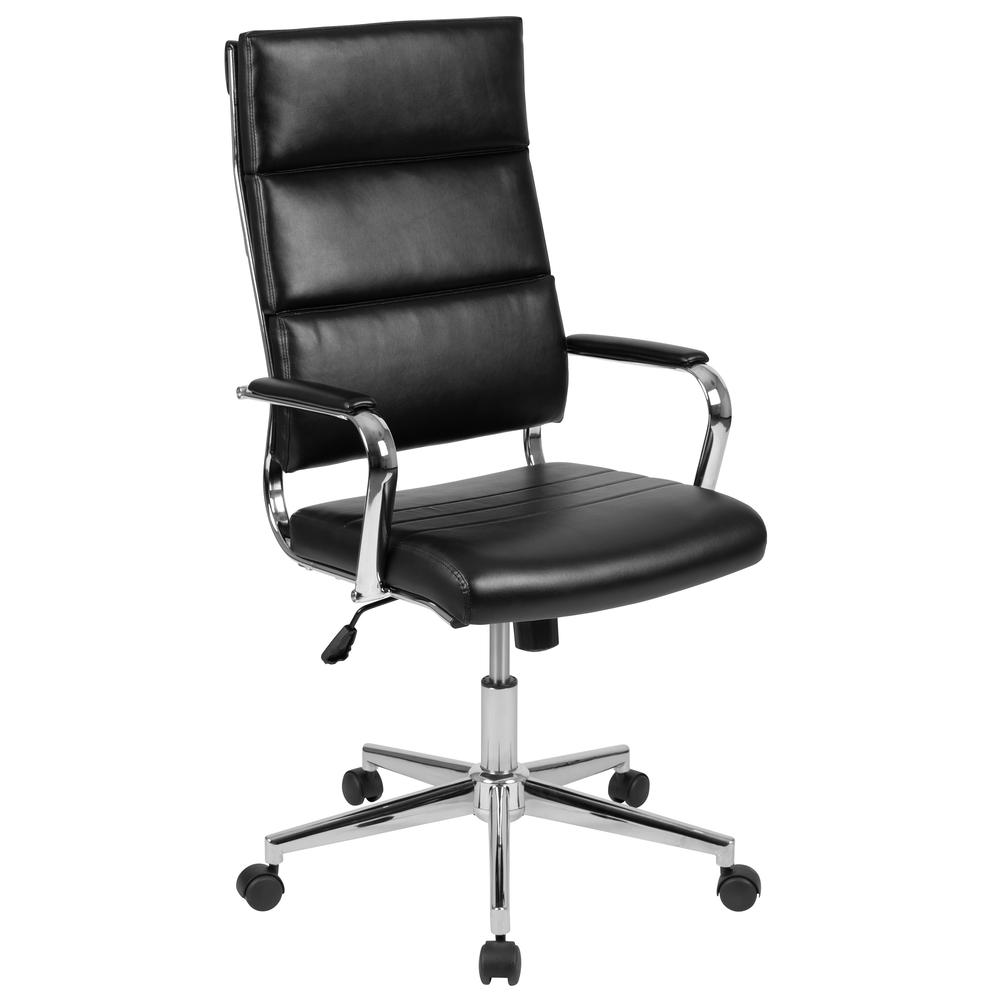 High Back Black LeatherSoft Contemporary Panel Executive Swivel Office Chair. Picture 1