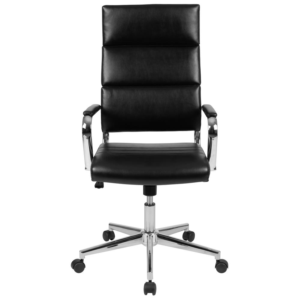 High Back Black LeatherSoft Contemporary Panel Executive Swivel Office Chair. Picture 5