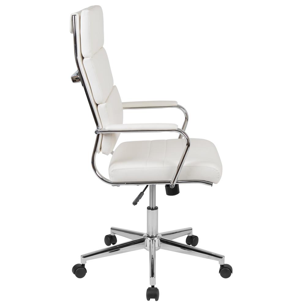 High Back White LeatherSoft Contemporary Panel Executive Swivel Office Chair. Picture 3