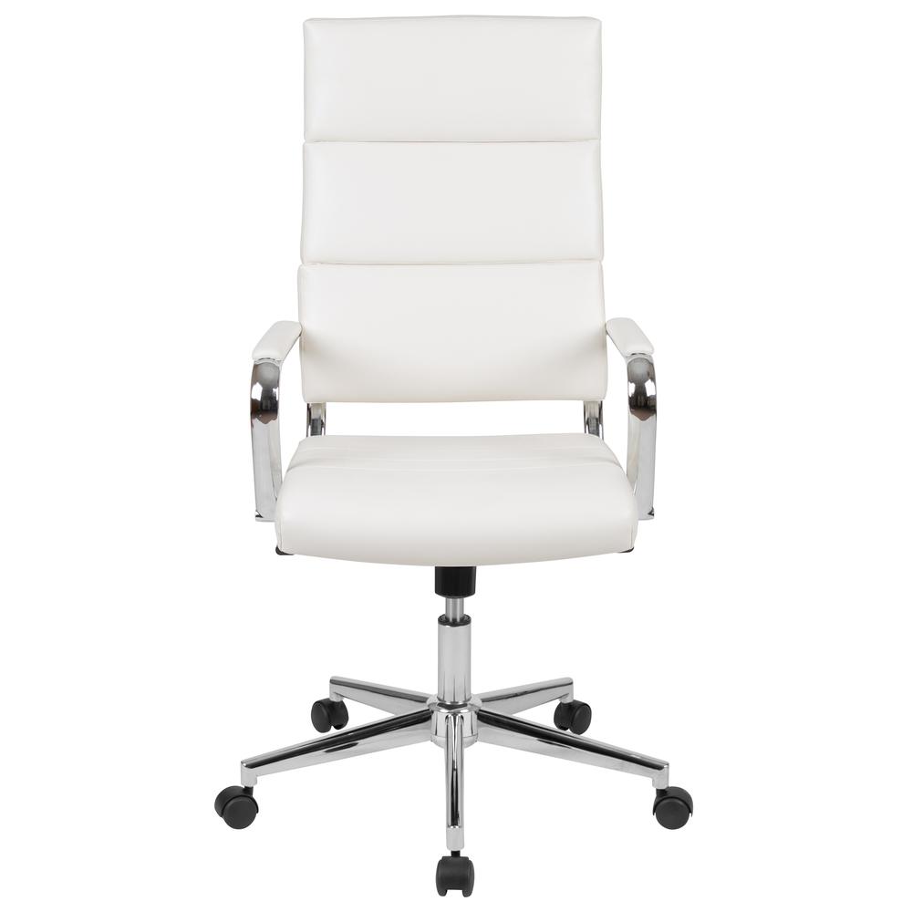 High Back White LeatherSoft Contemporary Panel Executive Swivel Office Chair. Picture 5