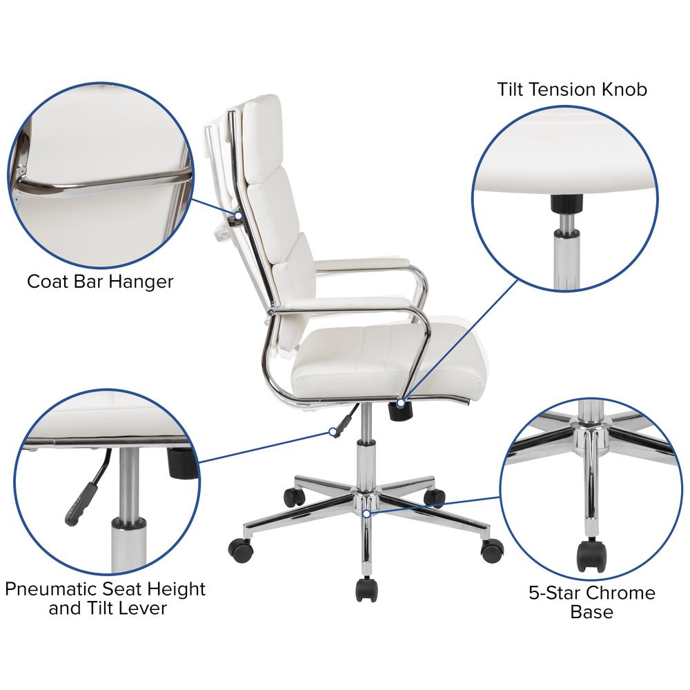 High Back White LeatherSoft Contemporary Panel Executive Swivel Office Chair. Picture 6