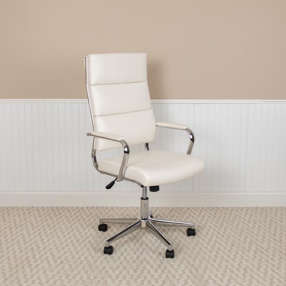 High Back White LeatherSoft Contemporary Panel Executive Swivel Office Chair. Picture 11