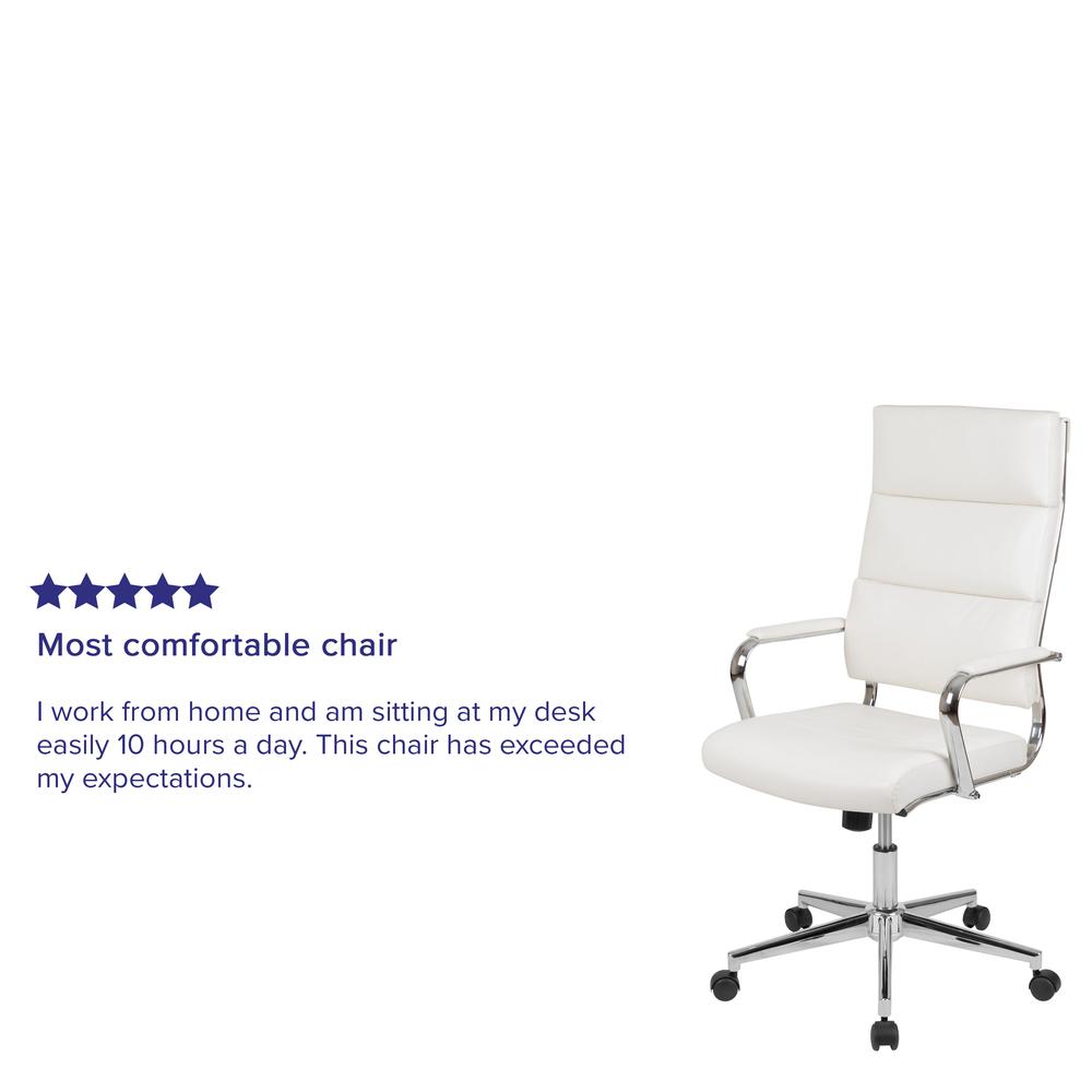 High Back White LeatherSoft Contemporary Panel Executive Swivel Office Chair. Picture 12