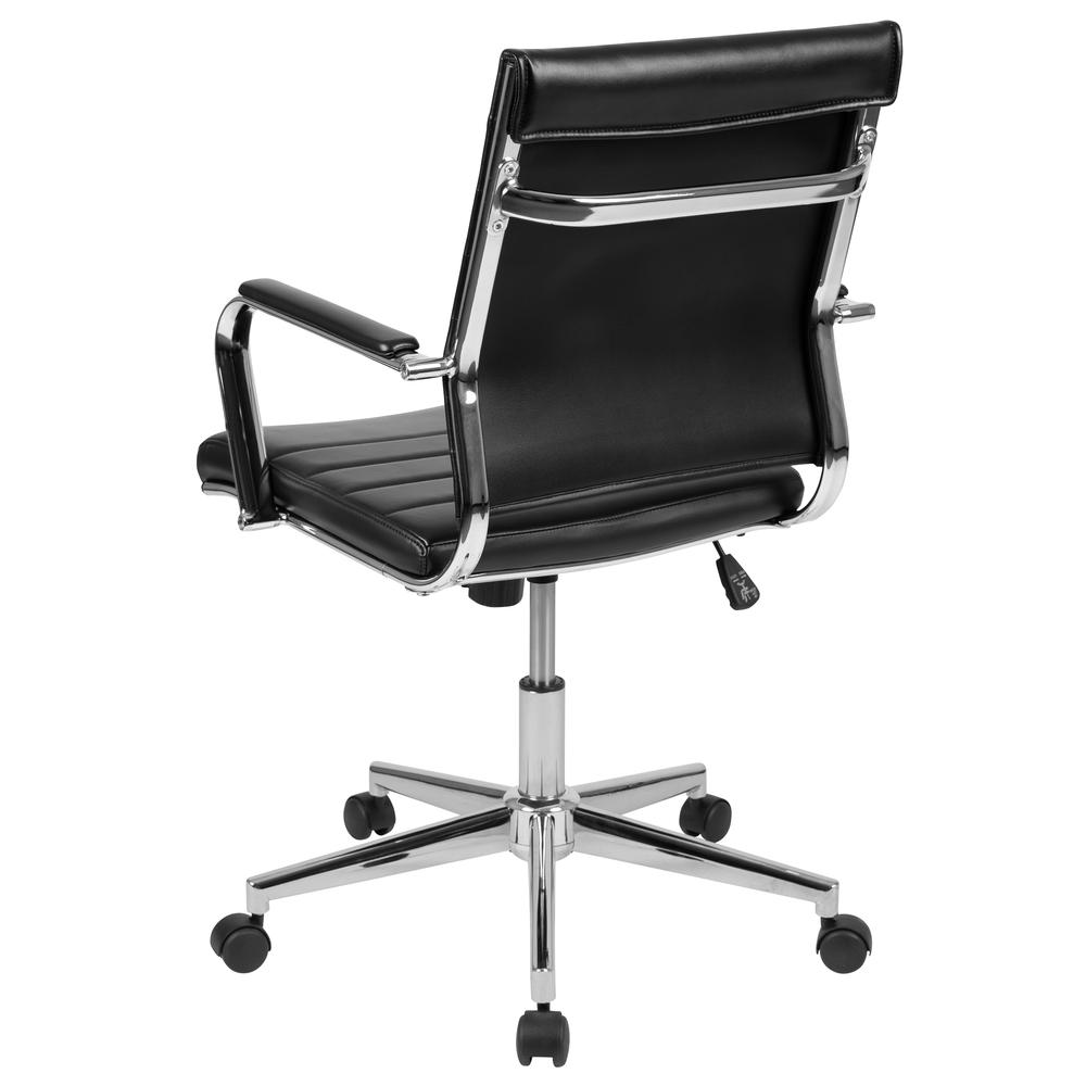 Mid-Back Black LeatherSoft Contemporary Ribbed Executive Swivel Office Chair. Picture 4