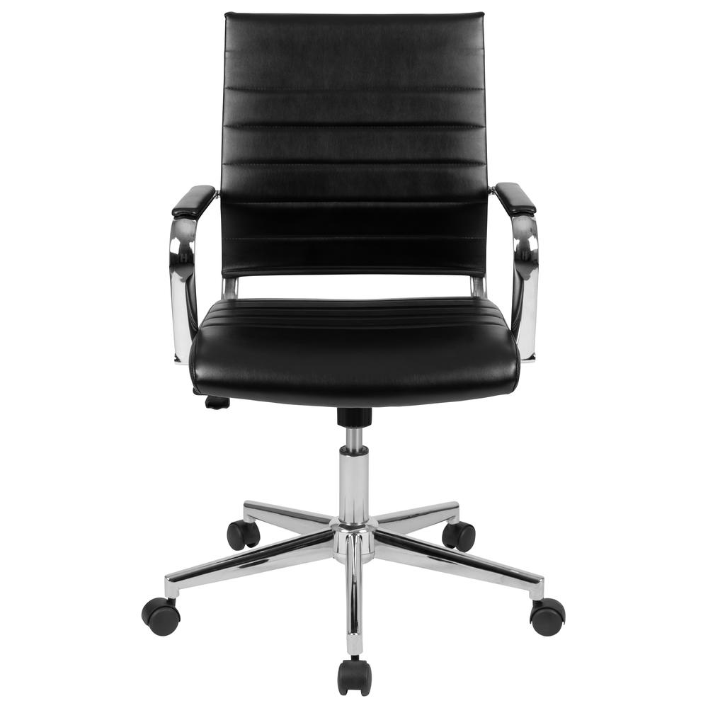 Mid-Back Black LeatherSoft Contemporary Ribbed Executive Swivel Office Chair. Picture 5