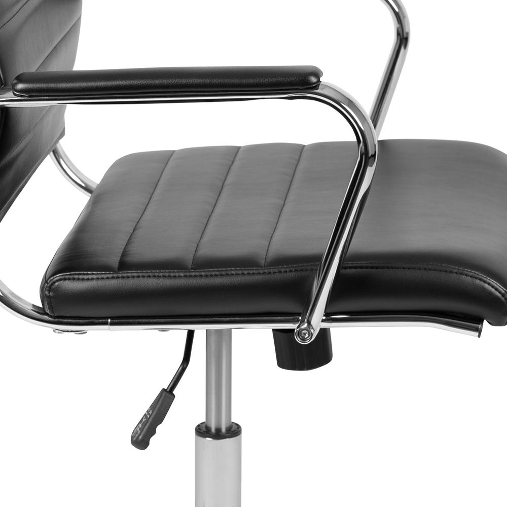Mid-Back Black LeatherSoft Contemporary Ribbed Executive Swivel Office Chair. Picture 7