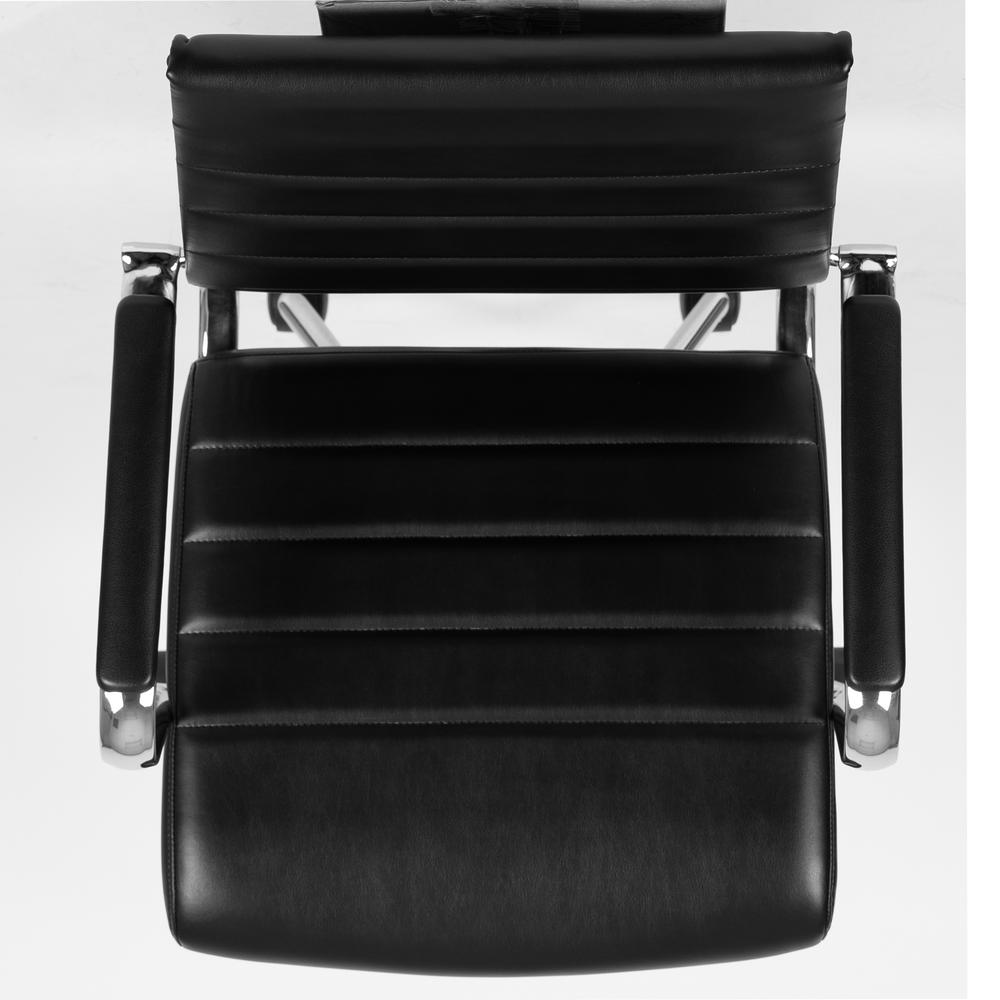 Mid-Back Black LeatherSoft Contemporary Ribbed Executive Swivel Office Chair. Picture 9