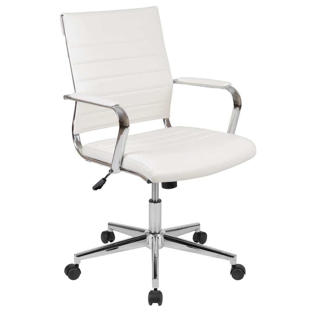 Mid-Back White LeatherSoft Contemporary Ribbed Executive Swivel Office Chair. Picture 1