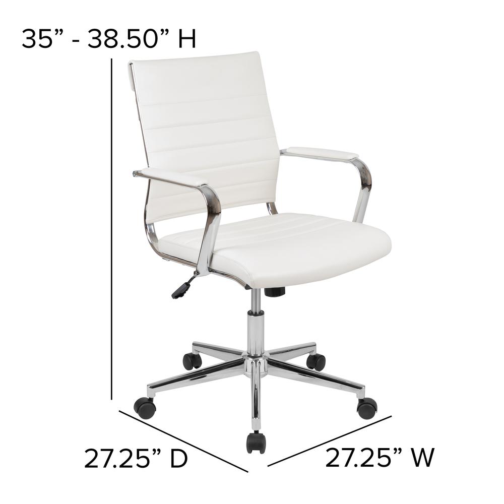 Mid-Back White LeatherSoft Contemporary Ribbed Executive Swivel Office Chair. Picture 2