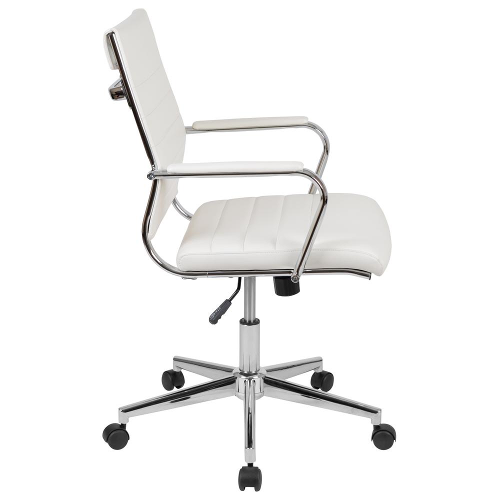 Mid-Back White LeatherSoft Contemporary Ribbed Executive Swivel Office Chair. Picture 3