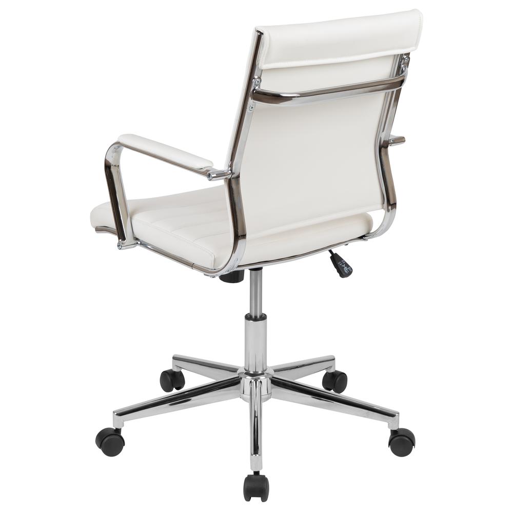 Mid-Back White LeatherSoft Contemporary Ribbed Executive Swivel Office Chair. Picture 4