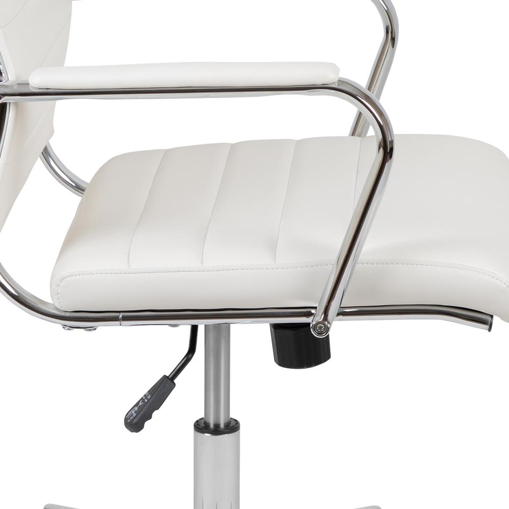 Mid-Back White LeatherSoft Contemporary Ribbed Executive Swivel Office Chair. Picture 7