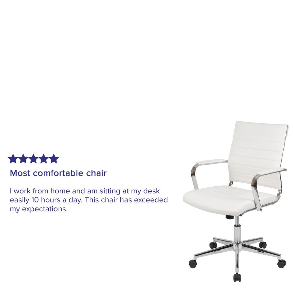 Mid-Back White LeatherSoft Contemporary Ribbed Executive Swivel Office Chair. Picture 12