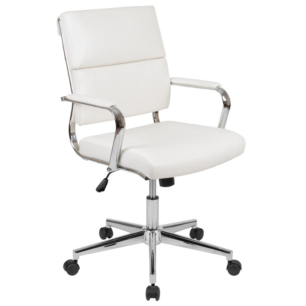 Mid-Back White LeatherSoft Contemporary Panel Executive Swivel Office Chair. The main picture.
