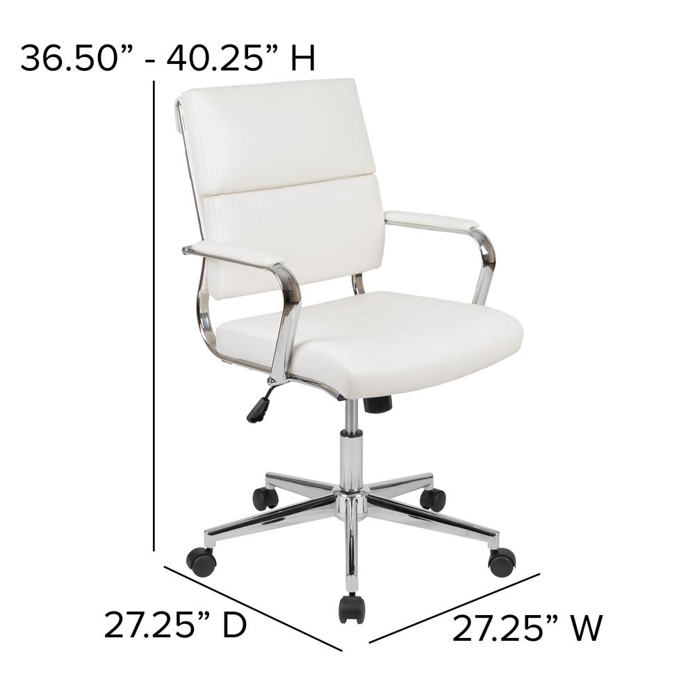 Mid-Back White LeatherSoft Contemporary Panel Executive Swivel Office Chair. Picture 2