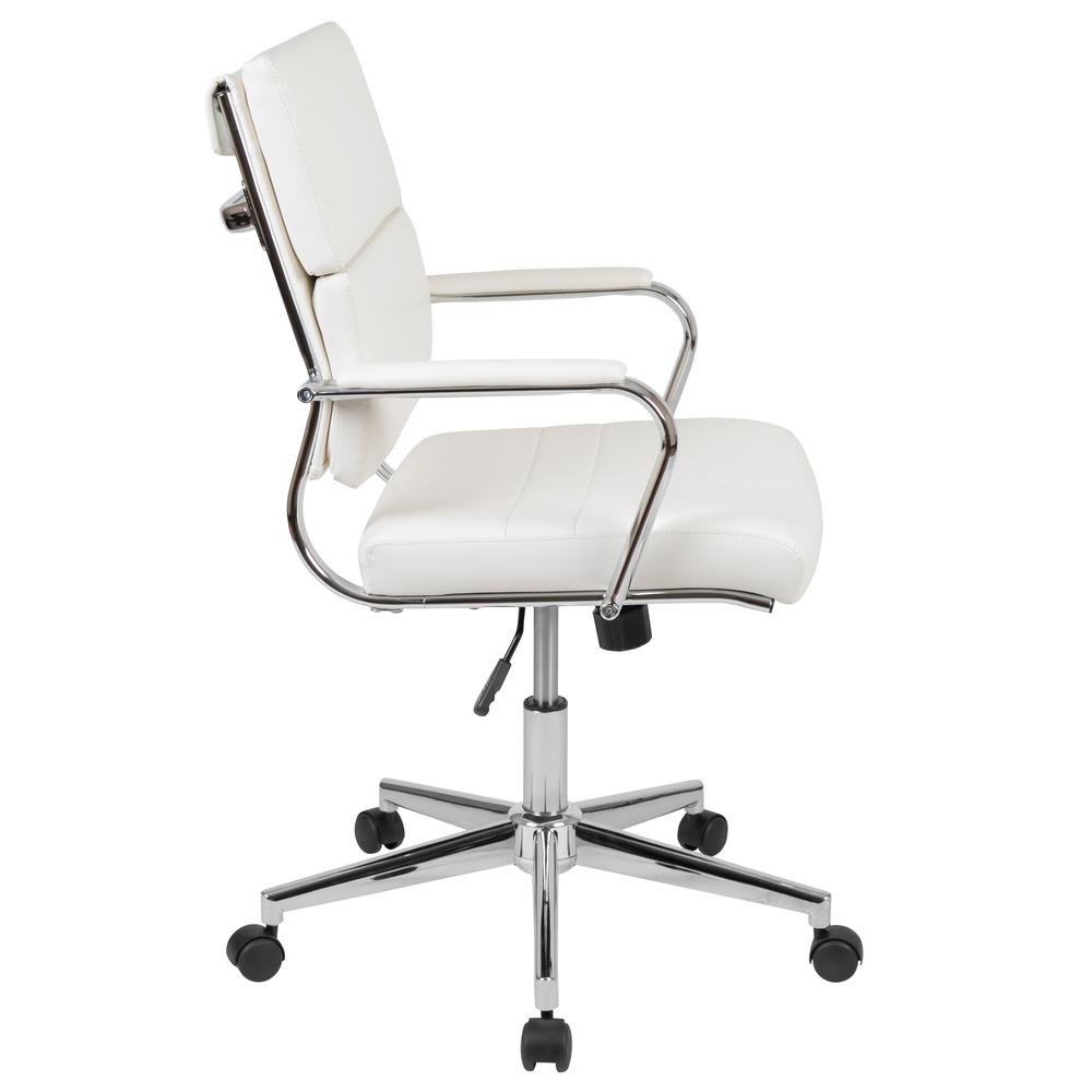Mid-Back White LeatherSoft Contemporary Panel Executive Swivel Office Chair. Picture 3