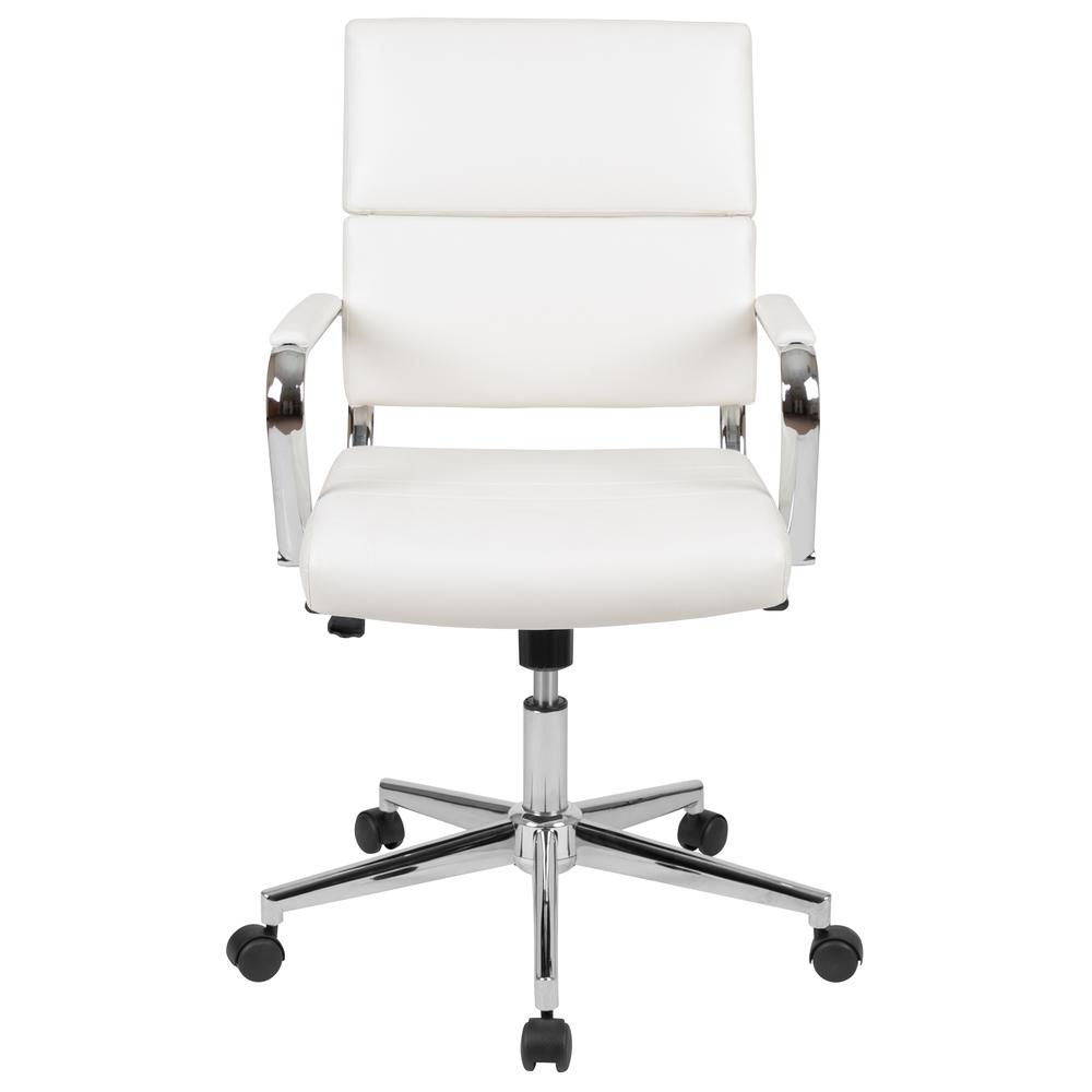 Mid-Back White LeatherSoft Contemporary Panel Executive Swivel Office Chair. Picture 5