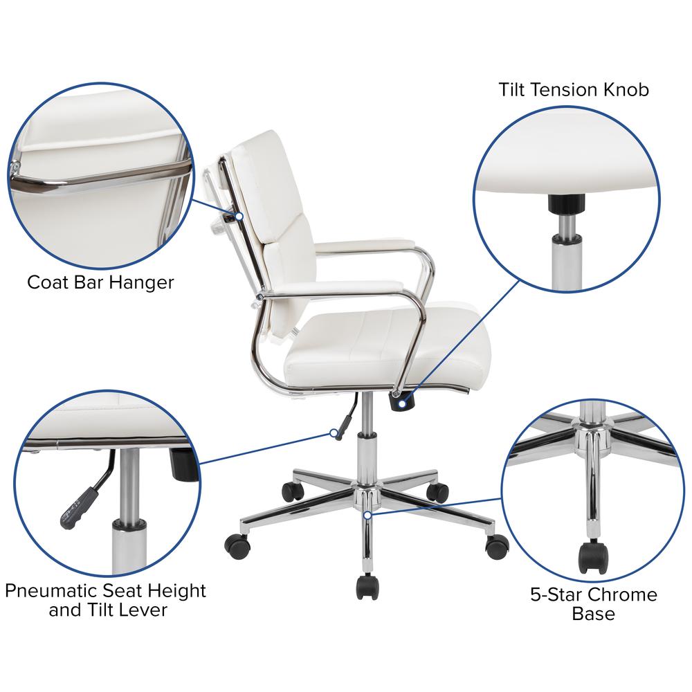 Mid-Back White LeatherSoft Contemporary Panel Executive Swivel Office Chair. Picture 6