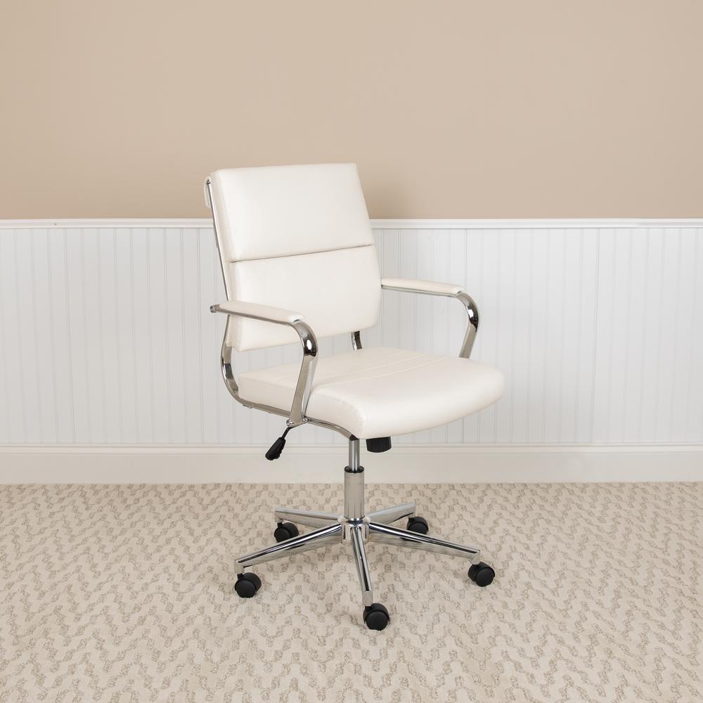 Mid-Back White LeatherSoft Contemporary Panel Executive Swivel Office Chair. Picture 11