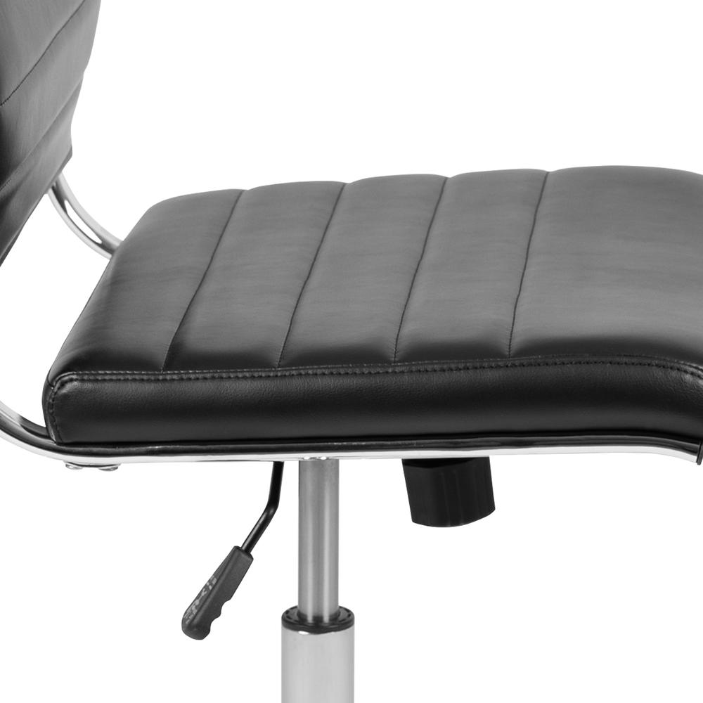 Mid-Back Armless Black LeatherSoft Contemporary Ribbed Executive Swivel Office Chair. Picture 7