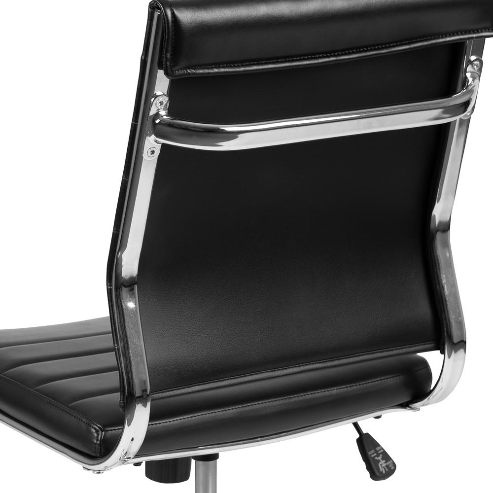 Mid-Back Armless Black LeatherSoft Contemporary Ribbed Executive Swivel Office Chair. Picture 8