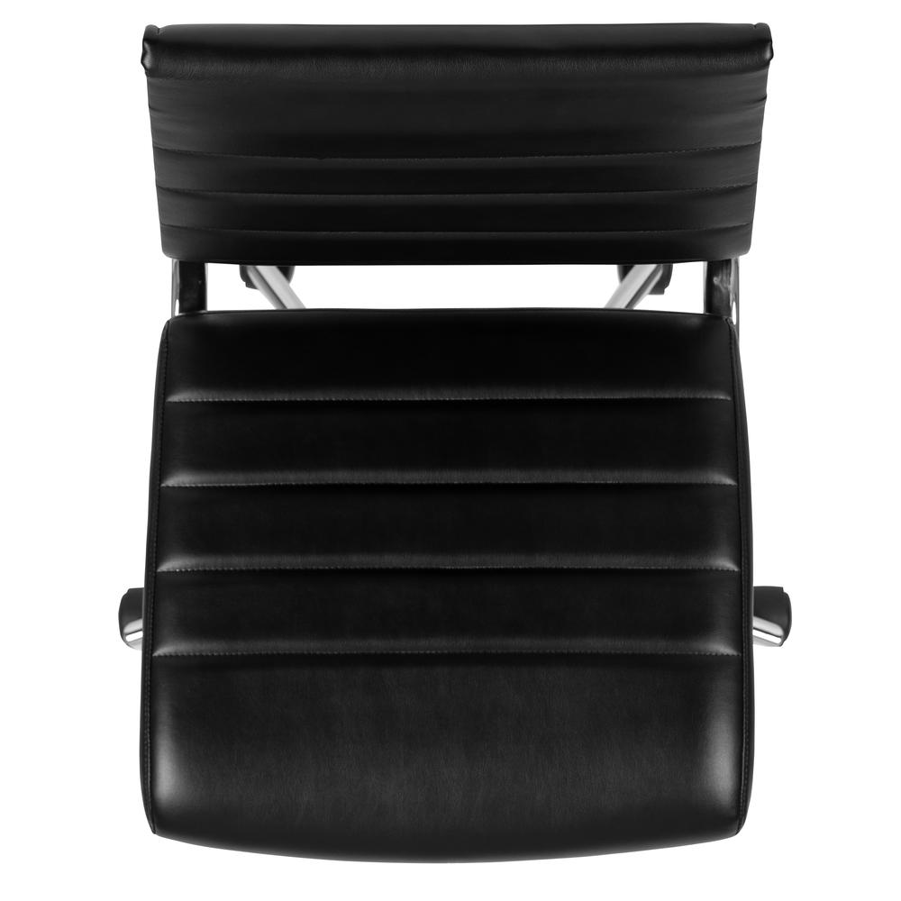 Mid-Back Armless Black LeatherSoft Contemporary Ribbed Executive Swivel Office Chair. Picture 9