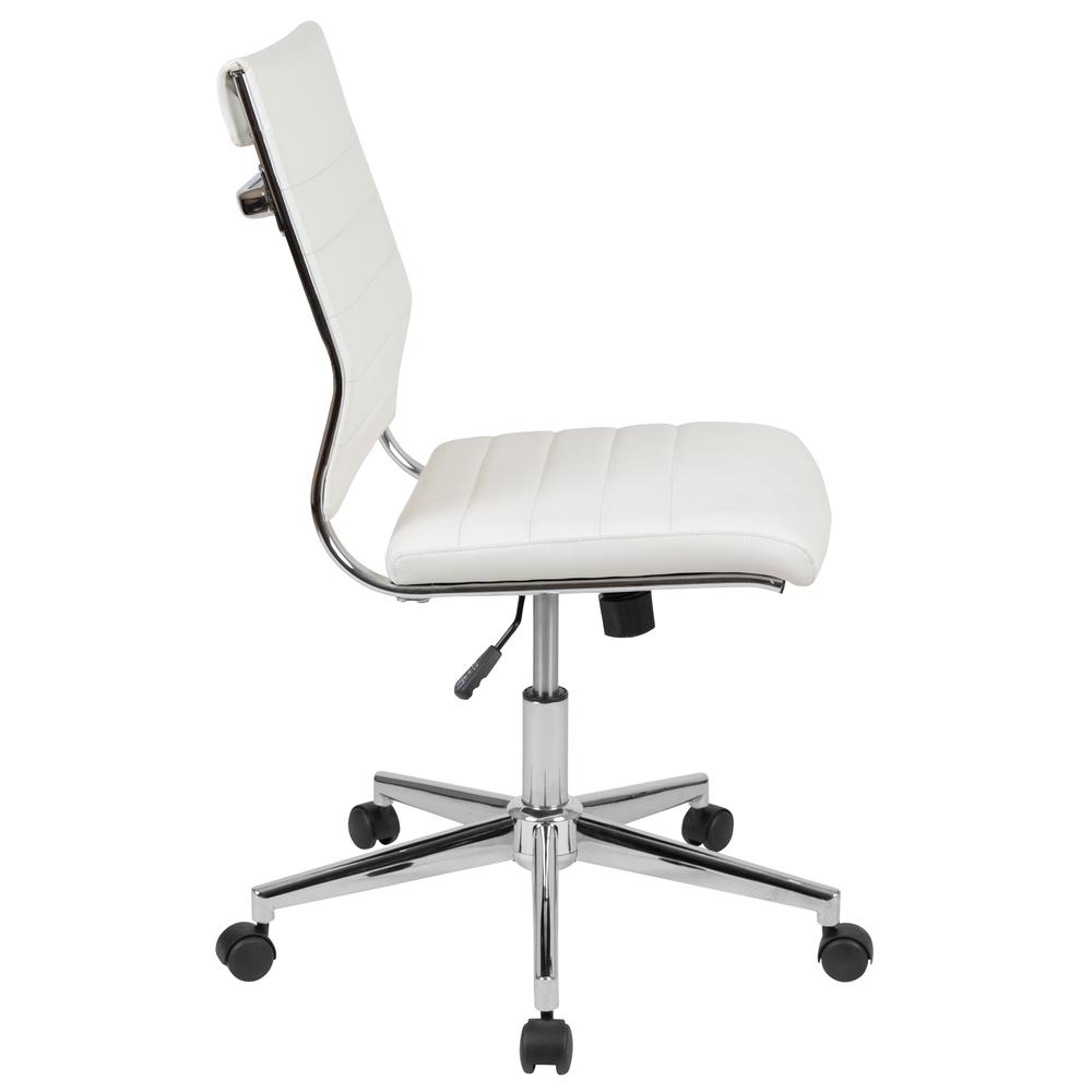 Mid-Back Armless White LeatherSoft Contemporary Ribbed Executive Swivel Office Chair. Picture 3