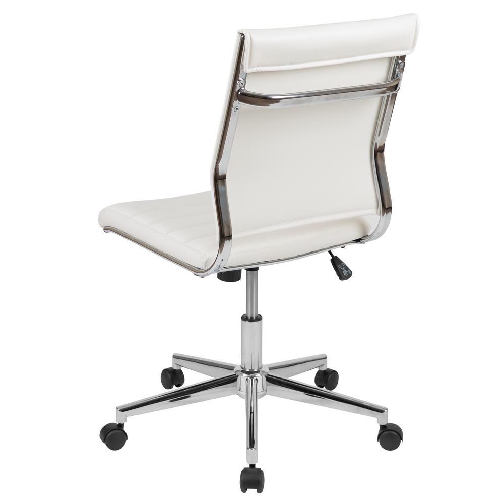 Mid-Back Armless White LeatherSoft Contemporary Ribbed Executive Swivel Office Chair. Picture 4
