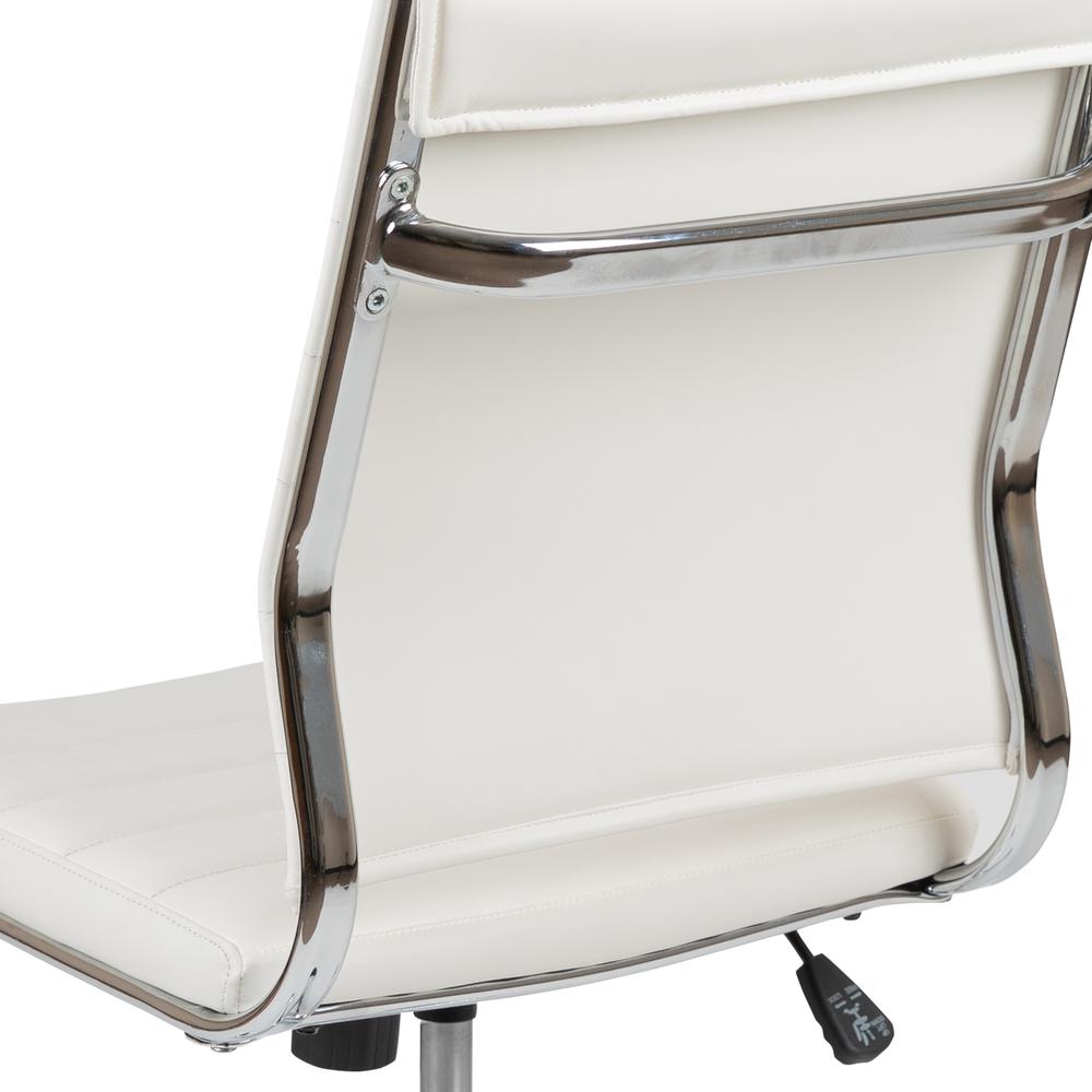 Mid-Back Armless White LeatherSoft Contemporary Ribbed Executive Swivel Office Chair. Picture 8