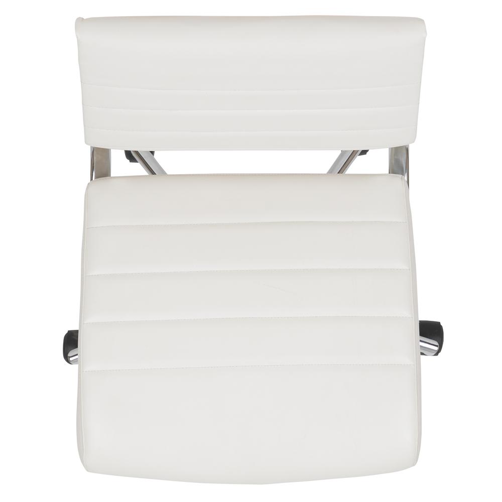 Mid-Back Armless White LeatherSoft Contemporary Ribbed Executive Swivel Office Chair. Picture 9
