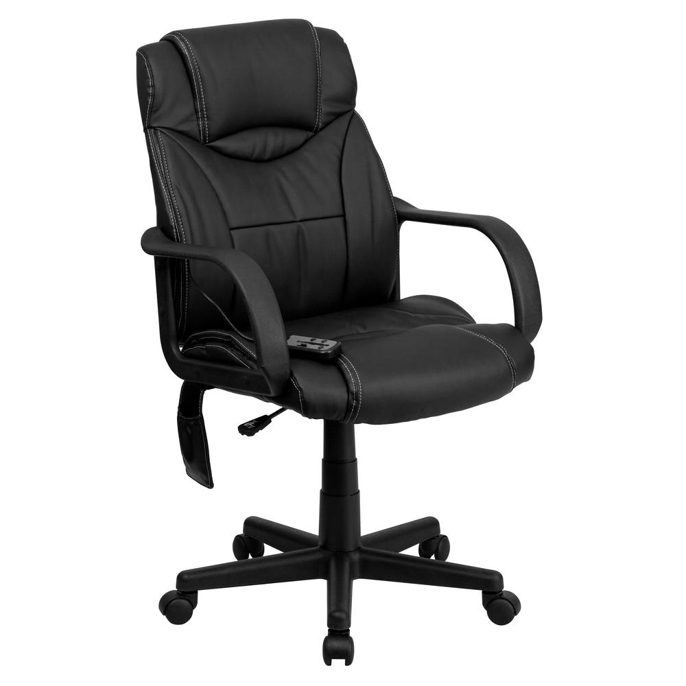 Mid-Back Ergonomic Massaging Black LeatherSoft Executive Swivel Office Chair with Arms. Picture 1
