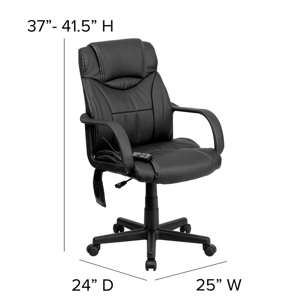Mid-Back Ergonomic Massaging Black LeatherSoft Executive Swivel Office Chair with Arms. Picture 2