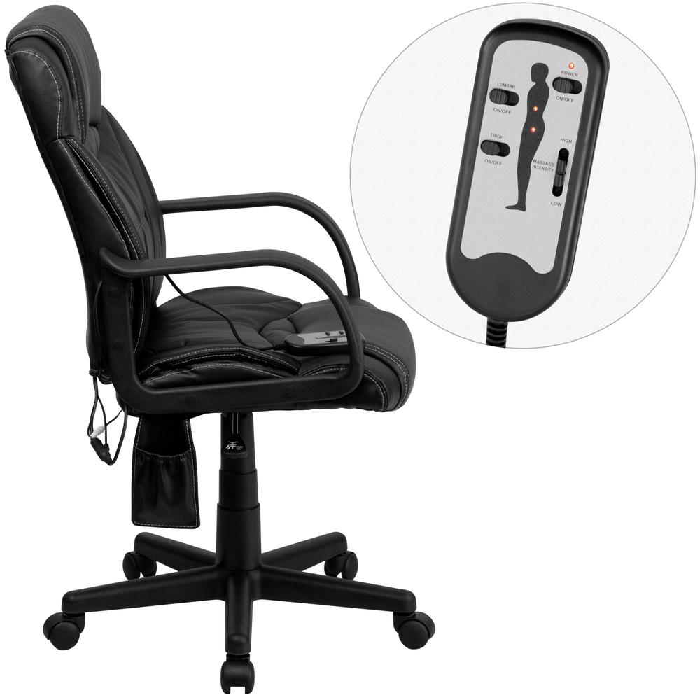 Mid-Back Ergonomic Massaging Black LeatherSoft Executive Swivel Office Chair with Arms. Picture 3