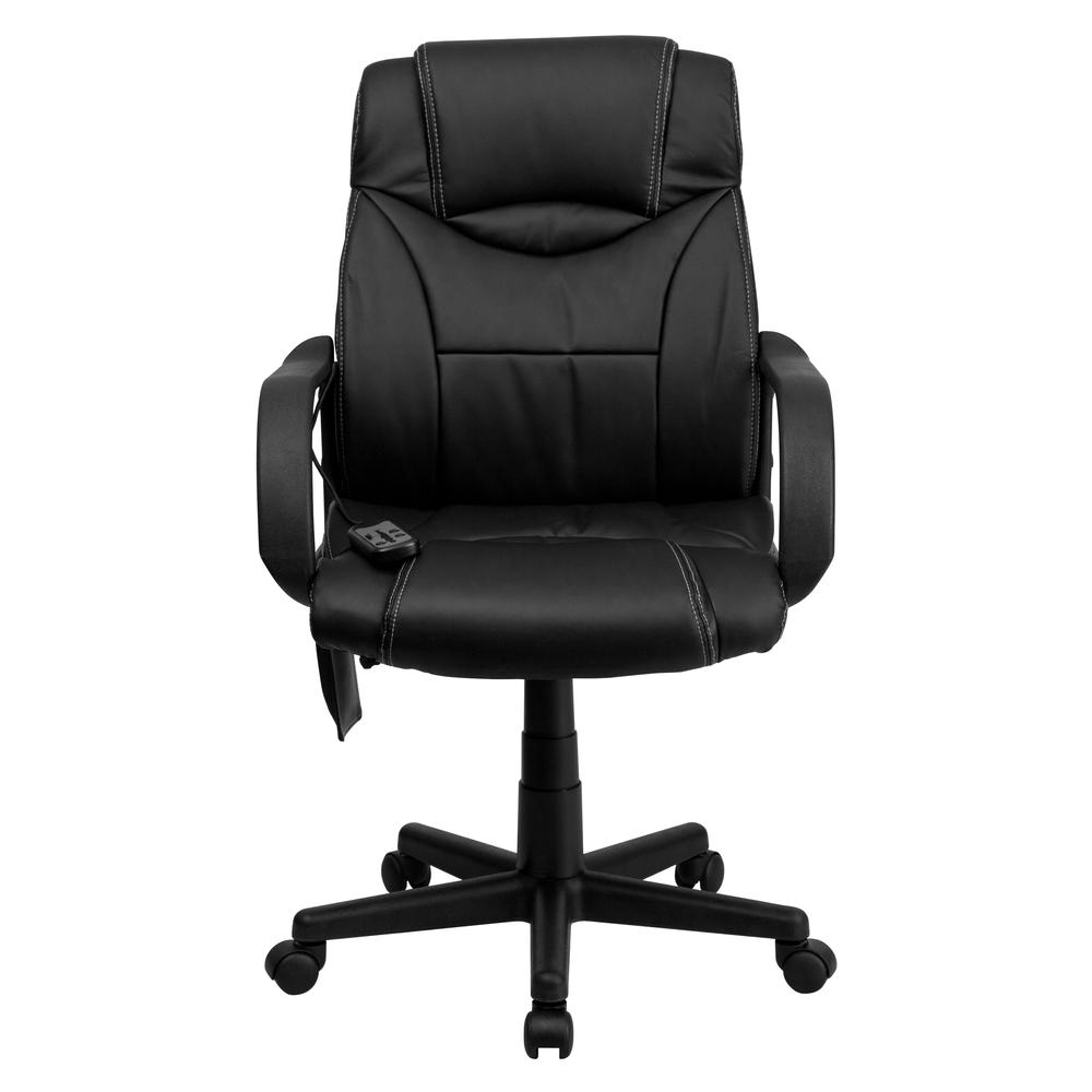 Mid-Back Ergonomic Massaging Black LeatherSoft Executive Swivel Office Chair with Arms. Picture 5