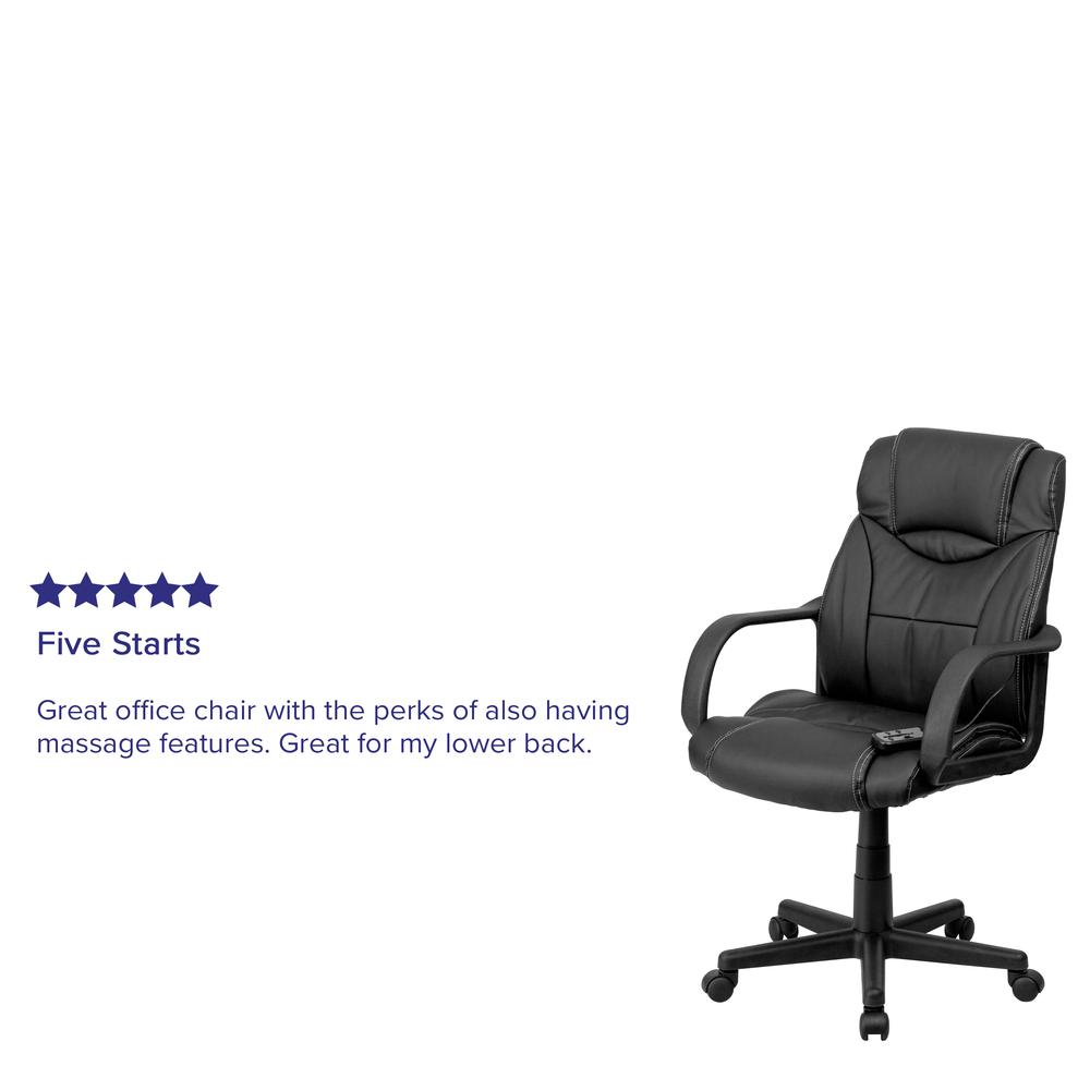 Mid-Back Ergonomic Massaging Black LeatherSoft Executive Swivel Office Chair with Arms. Picture 6