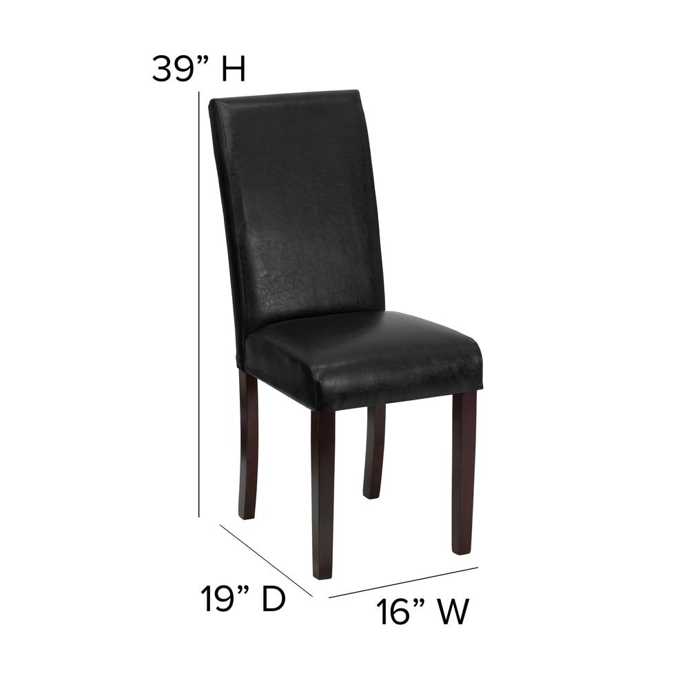 Traditional Black LeatherSoft Upholstered Panel Back Parsons Dining Chair. Picture 2