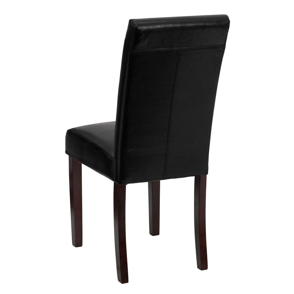 Traditional Black LeatherSoft Upholstered Panel Back Parsons Dining Chair. Picture 4