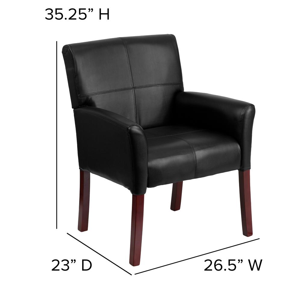 Black LeatherSoft Executive Side Reception Chair with Mahogany Legs. Picture 2