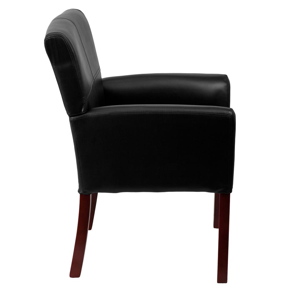 Black LeatherSoft Executive Side Reception Chair with Mahogany Legs. Picture 3