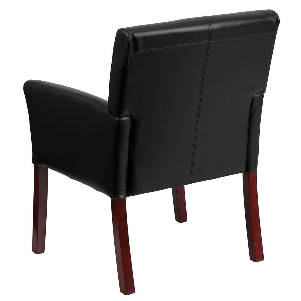 Black LeatherSoft Executive Side Reception Chair with Mahogany Legs. Picture 4