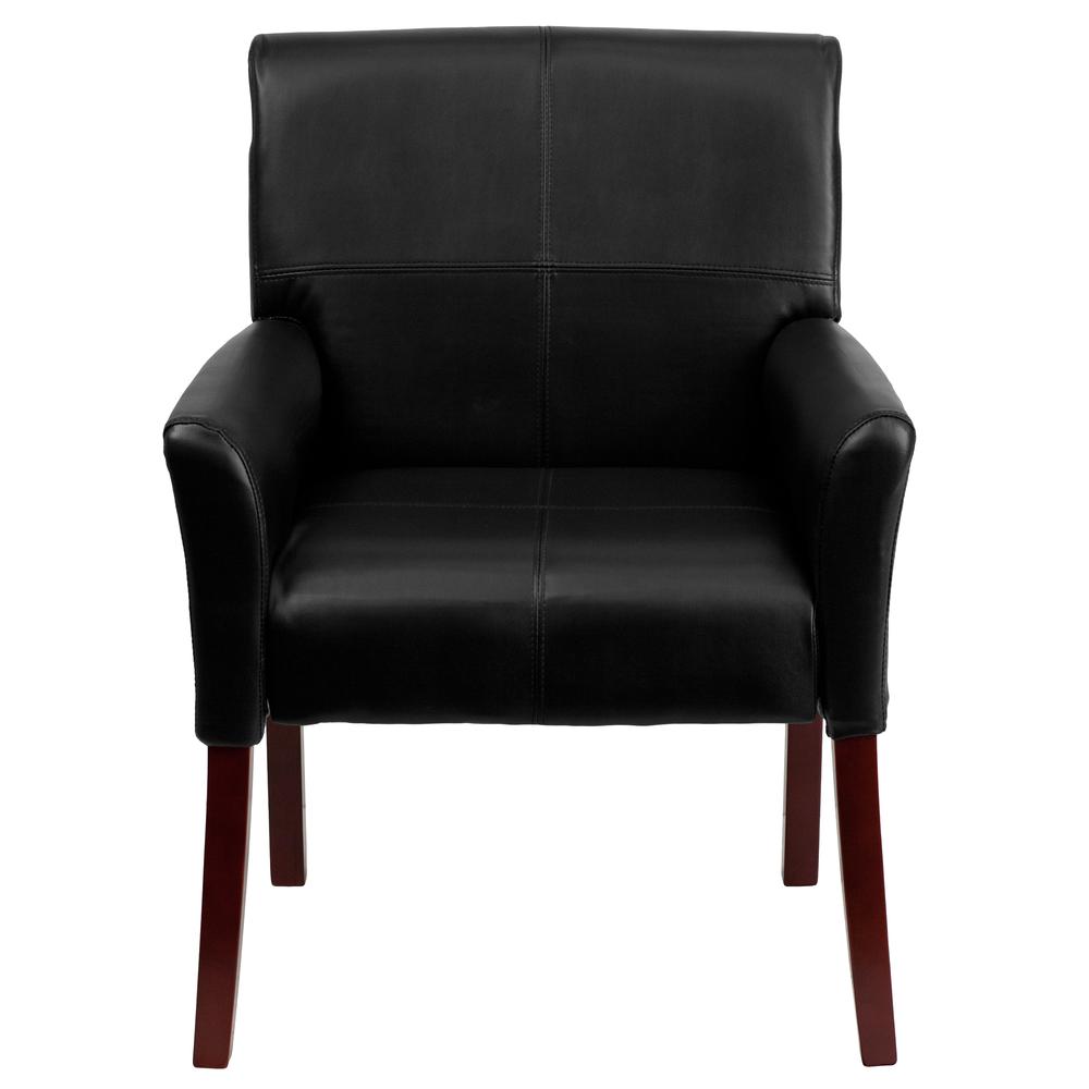 Black LeatherSoft Executive Side Reception Chair with Mahogany Legs. Picture 5