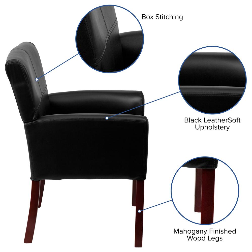 Black LeatherSoft Executive Side Reception Chair with Mahogany Legs. Picture 6