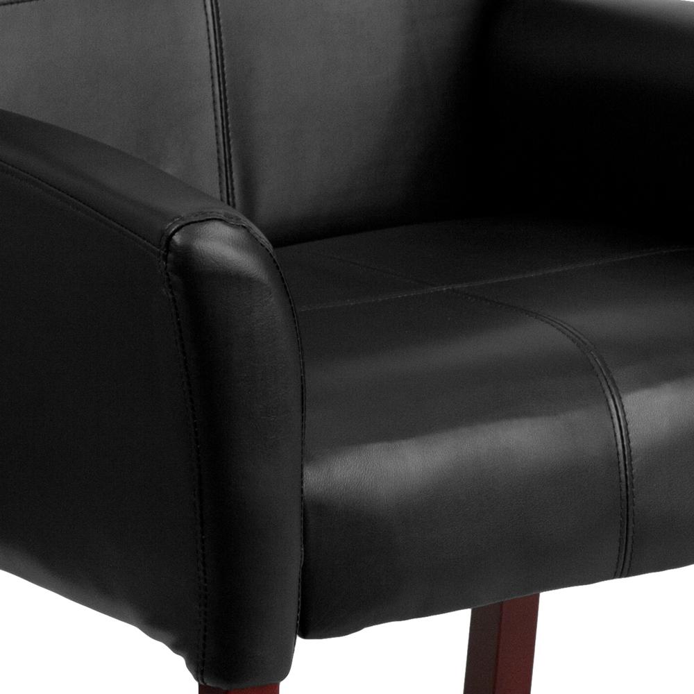 Black LeatherSoft Executive Side Reception Chair with Mahogany Legs. Picture 7
