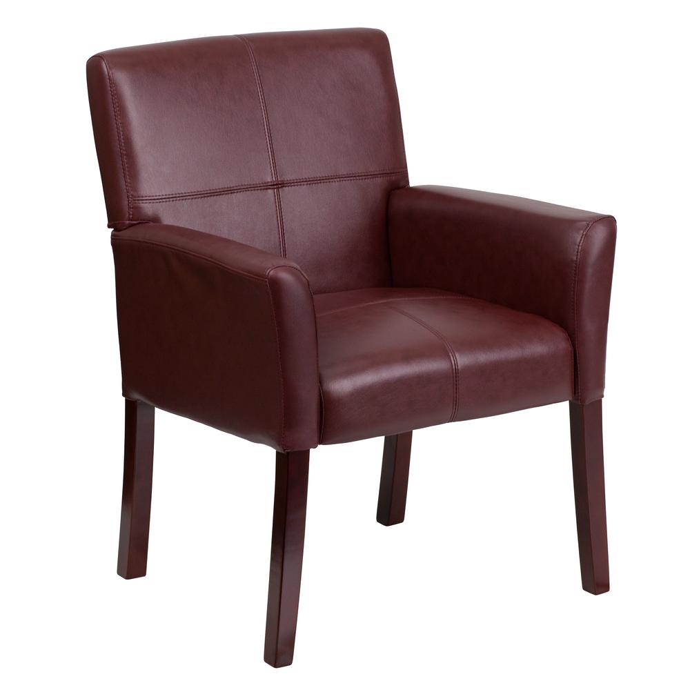 Burgundy LeatherSoft Executive Side Reception Chair with Mahogany Legs. Picture 1