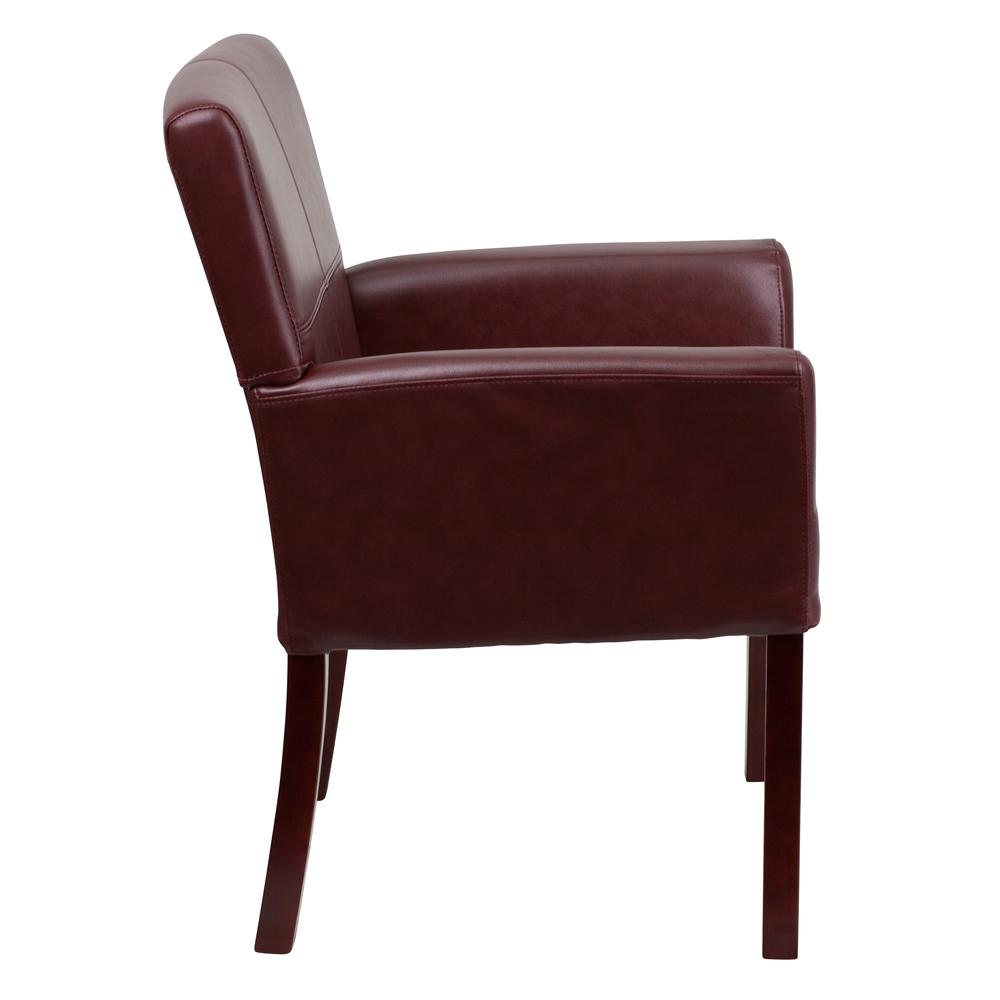Burgundy LeatherSoft Executive Side Reception Chair with Mahogany Legs. Picture 3