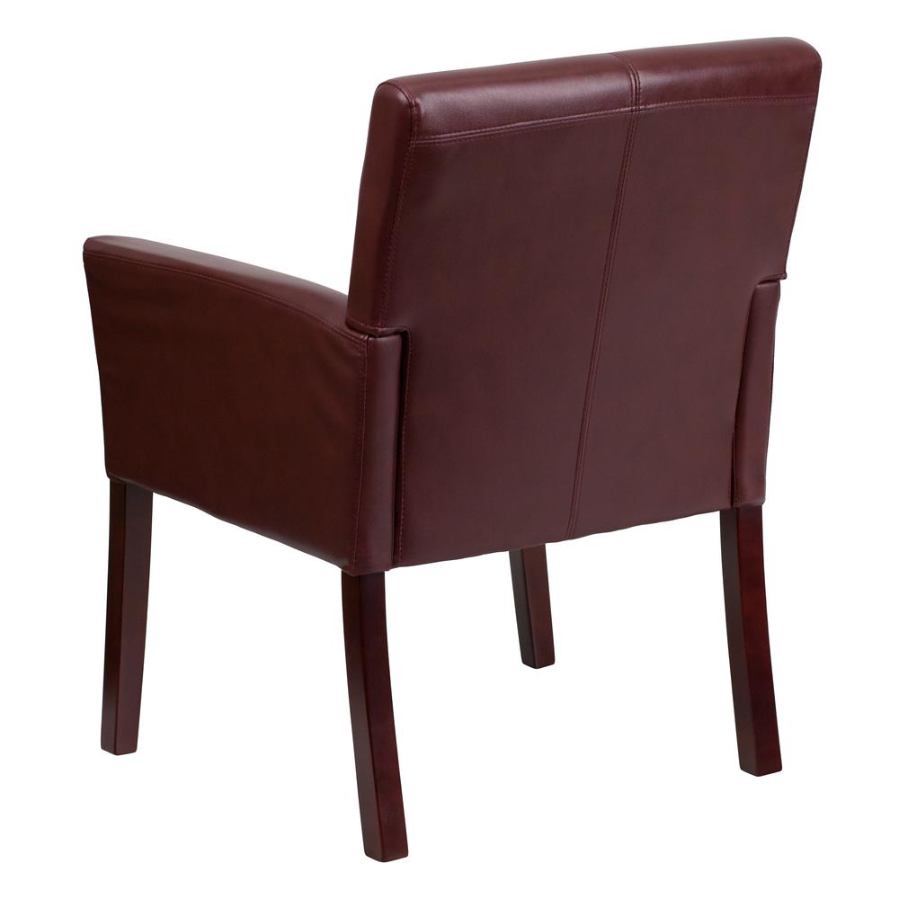Burgundy LeatherSoft Executive Side Reception Chair with Mahogany Legs. Picture 4